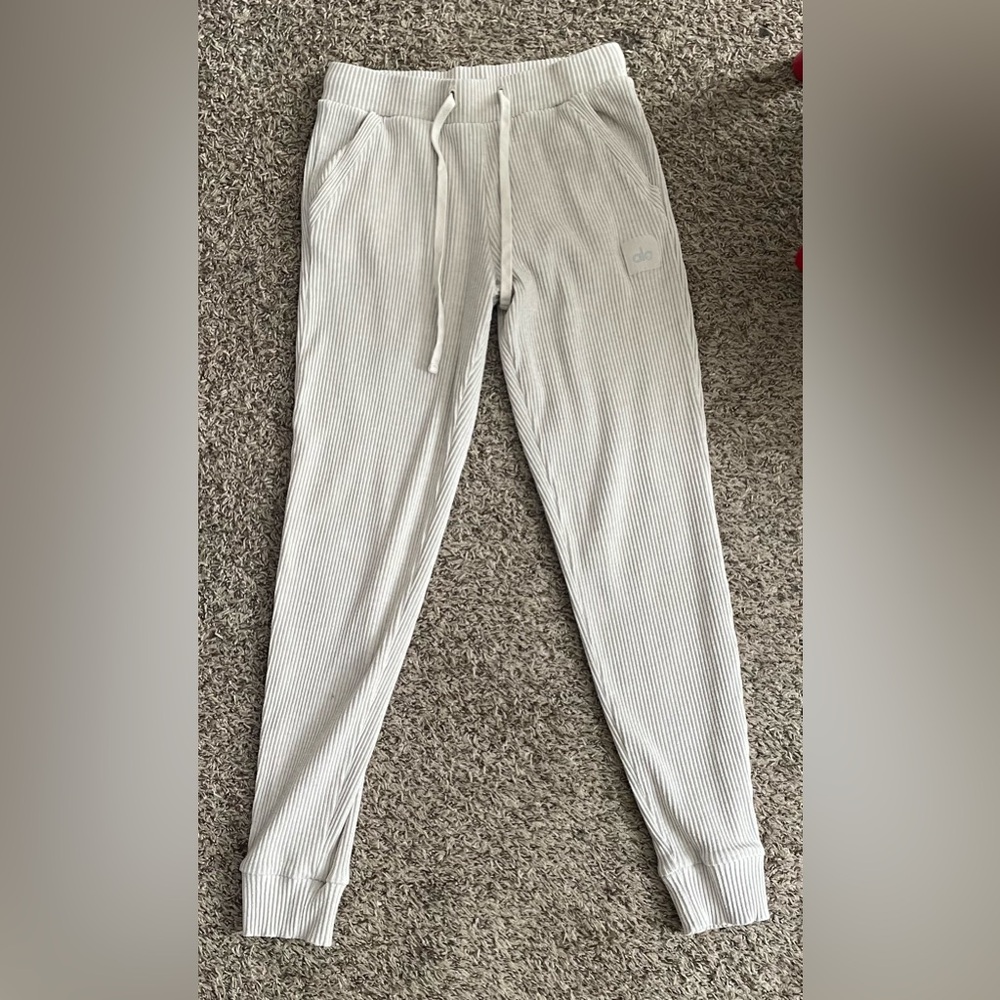 Adidas White Ribbed Joggers